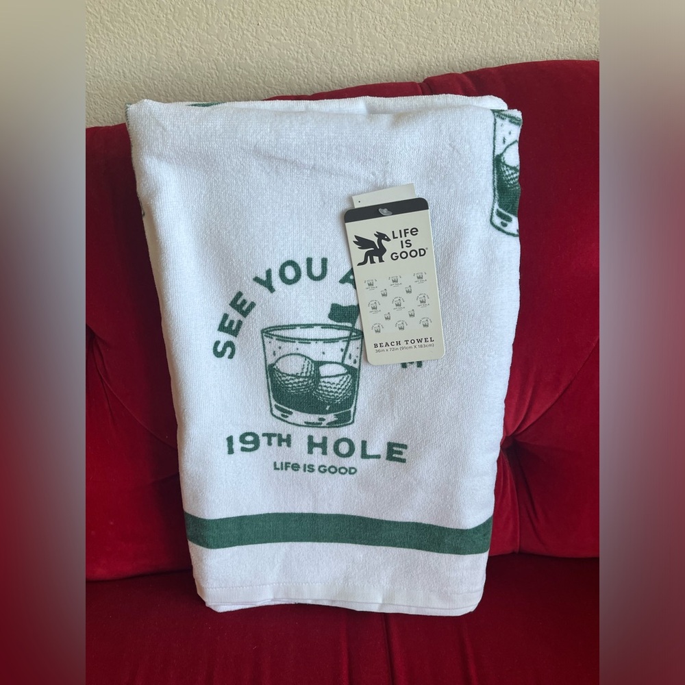 Life is Good Golf Themed Beach Towel NWT